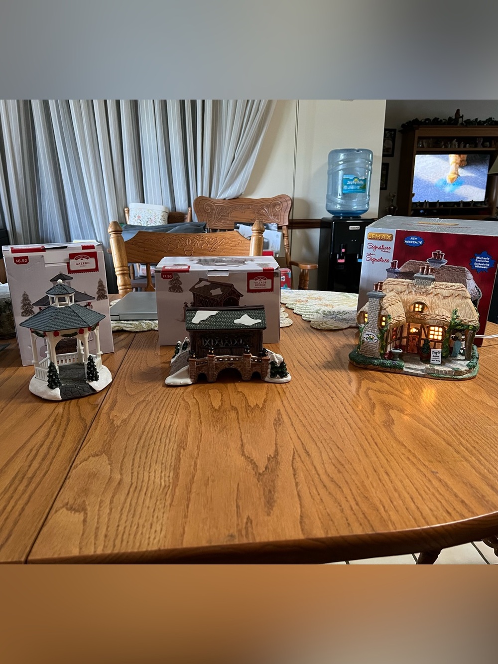3 holiday pieces, Gazebo, village bridge,and Honeysuckle Cottage(this lights up)